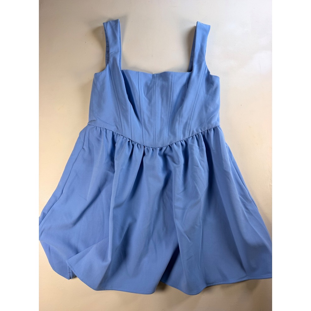 French Connection Dress Women XL Blue Y2k Corset Seam Fit Flare Mini Dress
